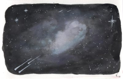 A painting of a starry sky with a cloud created as a spiritual practice.