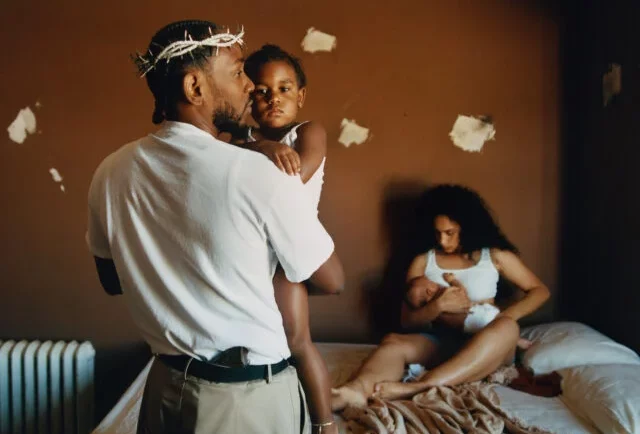 Kendrick Lamar and his family on the cover of his album, "Mr. Morale & the Big Steppers." Photo by Renell Medrano