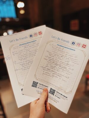 An image of the Chapel Church bulletin, which was designed to include doodle and note taking space, welcoming learners of all kinds.
