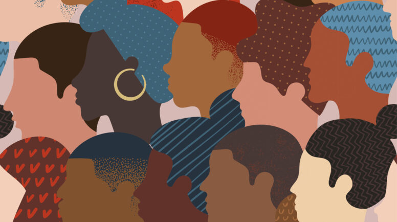 EPS 10 seamless pattern of many different people profile heads.