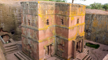 Bete Giyorgis, Church of Saint George with no people, taken during a sunny spring morning in Lalibela, Ethiopia
