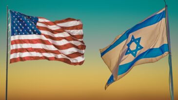 The Israeli and American flags, flying together