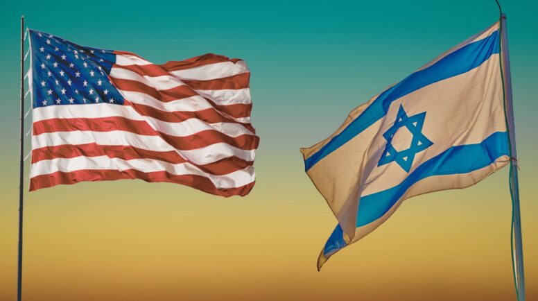The Israeli and American flags, flying together