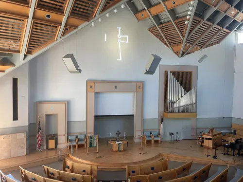 The interior of Pacific Palisades Presbyterian Church, destroyed by a fire on Jan. 7. (Photo courtesy of Pacific Palisades Presbyterian Church)