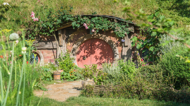 The scenery view of Hobbiton hole in Matamata town of North Island, New Zealand.