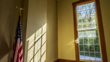 Interior of the historic Presbyterian Church in Bentonport, Iowa