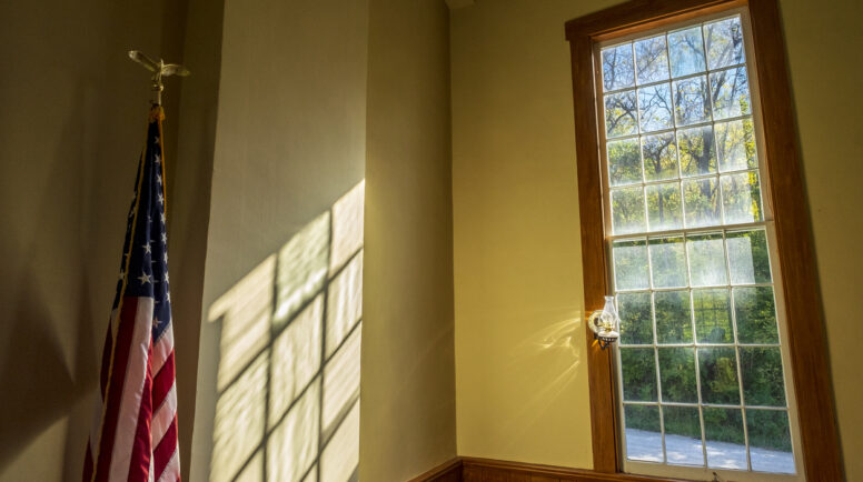 Interior of the historic Presbyterian Church in Bentonport, Iowa