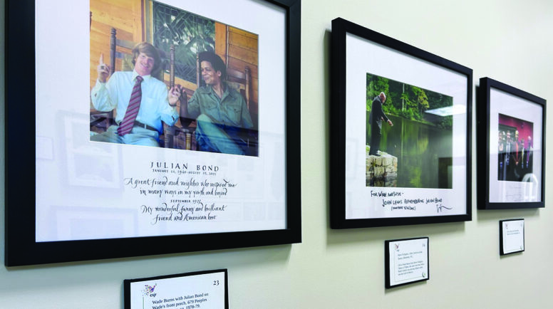 Photos hanging on the hall