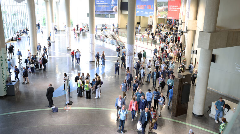 Southern Baptist Convention annual meeting attendees mingle at the Kay Bailey Hutchison Convention Center in Dallas, June 11, 2025. (RNS Photo/Tim Heitman)