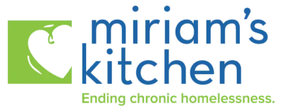 logo for miriam's kitchen. It's a green square with a white heart and the words, "ending chronic homelessness."