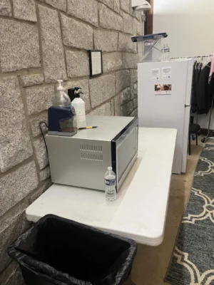 A microwave and a fridge.