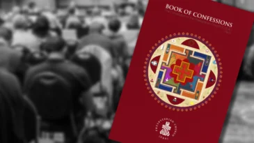 The book of confessions cover -- dark red with PCUSA logo.