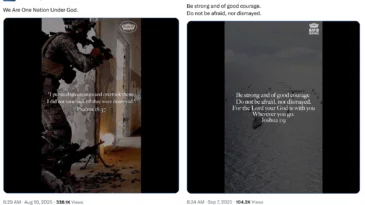 Recent U.S. Department of War social media posts featuring Bible verses.