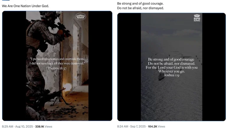 Recent U.S. Department of War social media posts featuring Bible verses.