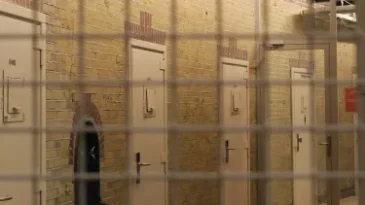 a photo of a prison hallway