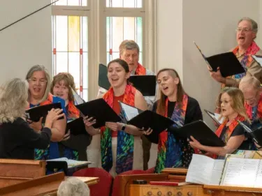 The choir at First Presbyterian Church of Columbus, Indiana, sings during the church's 200th anniversary celebration last fall (Photo by Rich Copley).