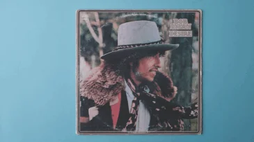 Minsk, Belarus - July 5, 2023 Old vinyl record with album cover: "Bob Dylan - Desire", 1975.