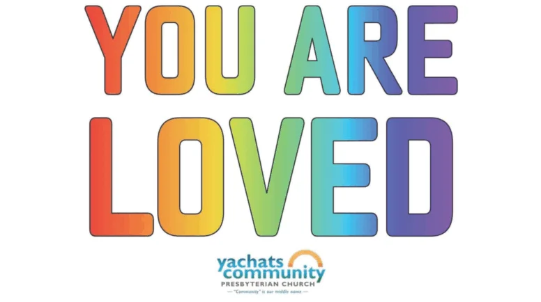 "You are loved" in rainbow font on a white background.