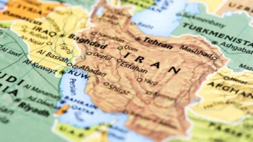 A map of the middle east with Iran in the center