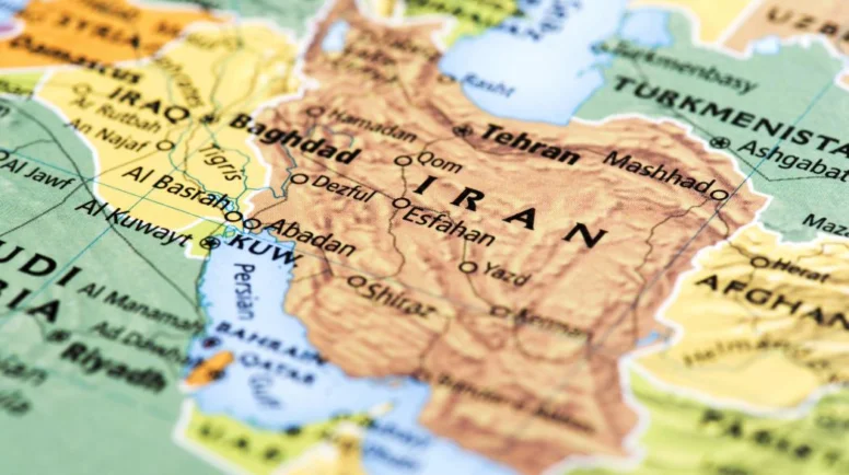 A map of the middle east with Iran in the center