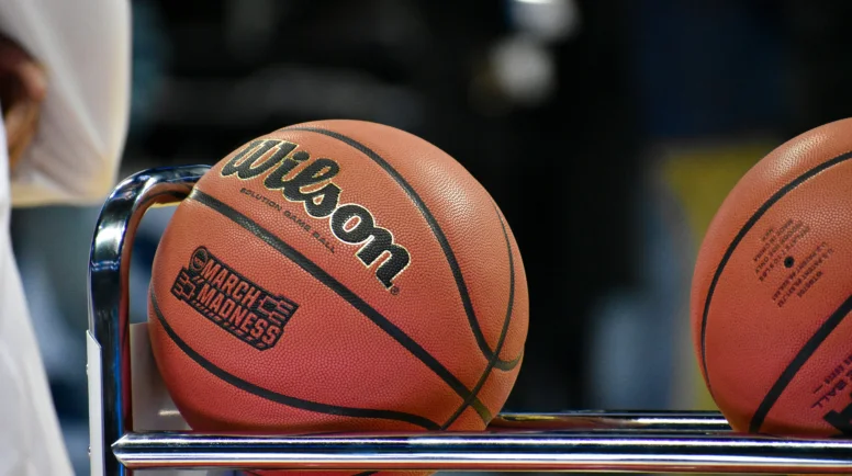 A Wilson basketball with the March Madness logo