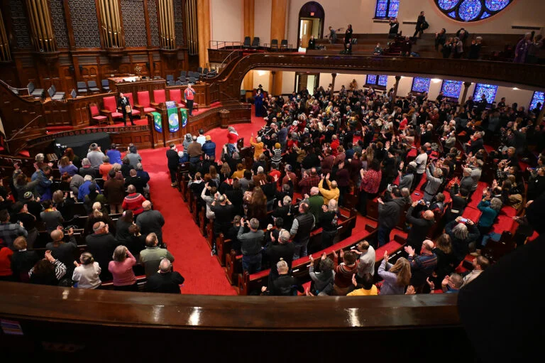 A congregation with full pews