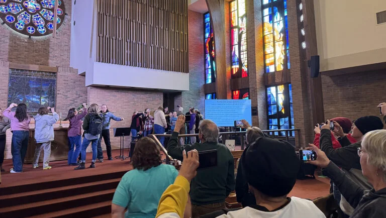 Attendees role play scenarios of interacting with immigration agents during a rapid response training organized by G92 at Central Christian Church