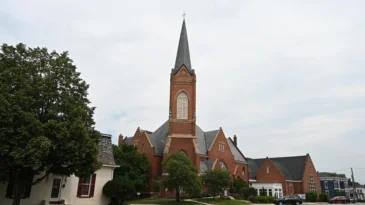 A brick steeple