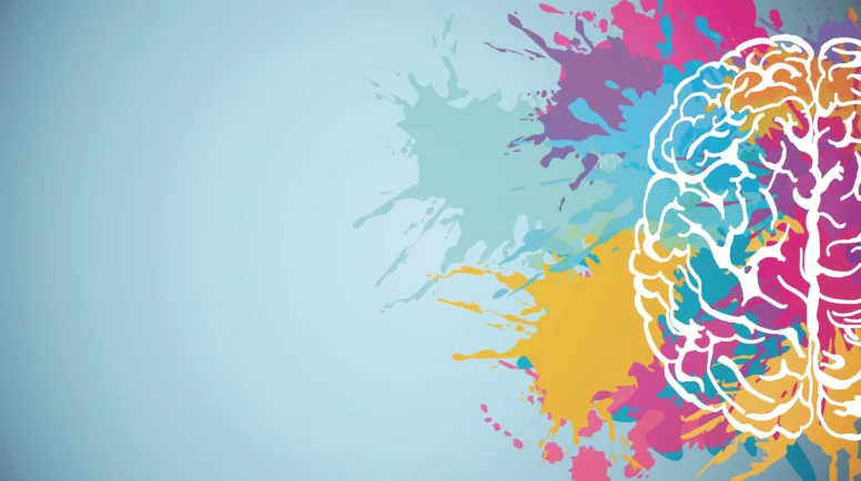 Creative colorful splatter brain drawing on subtle background. Brainstorm and art concet. 3D Rendering