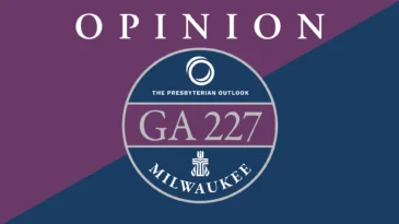 Presbyterian Outlook GA227 logo with the word "opinion" written over it