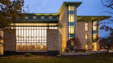 A library building at night