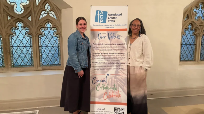 Digital Content Editor Rose Schrott Taylor and Managing Editor Dartinia Hull pose at the 2026 Associated Church Press conference and award ceremony.