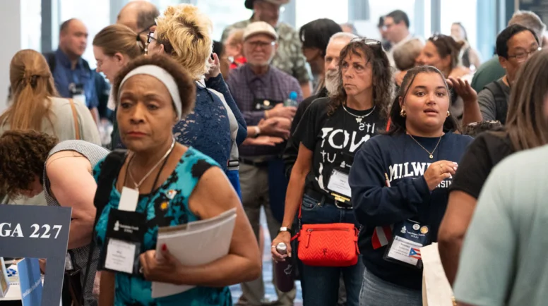 Participants congregate at the Town Square, learning about various denominational agencies, General Assembly Committees, and other PC(USA)-related organizations.