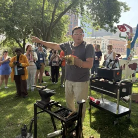 Blacksmith Jeff Wild demonstrates how to turn guns into garden tools and jewlery.