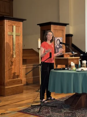 Ruling Elder Carolyn McCarthy preaches at Calvary Presbyterian Church on Sunday, June 28, 2026.