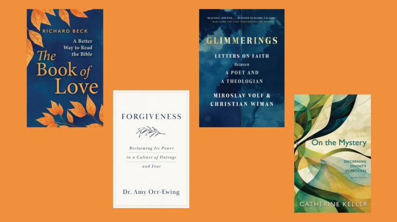 Book covers for The Book of Love, Forgiveness, Glimmerings, and On the Mystery