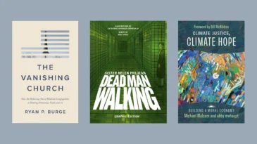 Book covers for The Vanishing Church, Dead Man Walking, and Climate Change, Climate Hope.