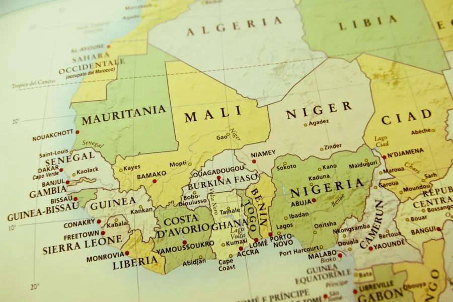 Western Africa map, including Liberia