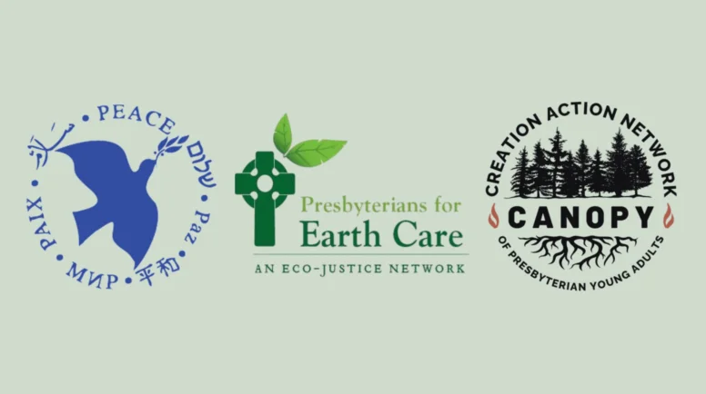Logos for Presbyterian Peace Fellowship, Presbyterians for Earth Care and CANOPY