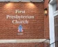 A brick wall that says First Presbyterian Church.