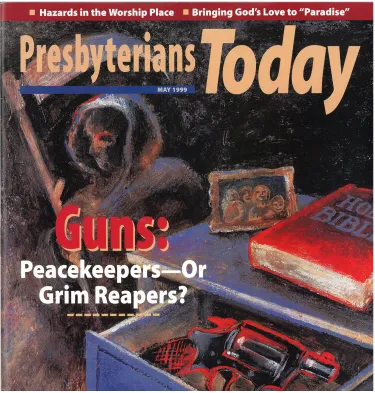 A cover with the text: "Guns: Peacekeepers -- or grim reapers"