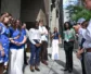 A group of young adults on the street of New York City as they pray for the United Nations during the High-level Political Forum on Sustainable Development.