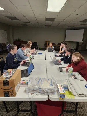 A group of Hastings College students participate in a chaplains retreat.