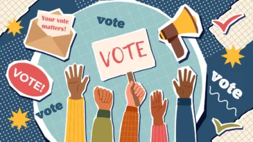 Election campaign. Vote banner. Democracy vote. Voting concept. Trendy collage.