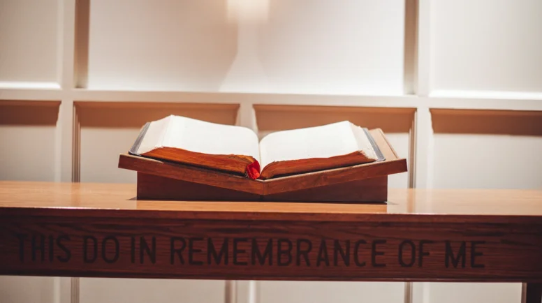 Bible open on a table at a Church
